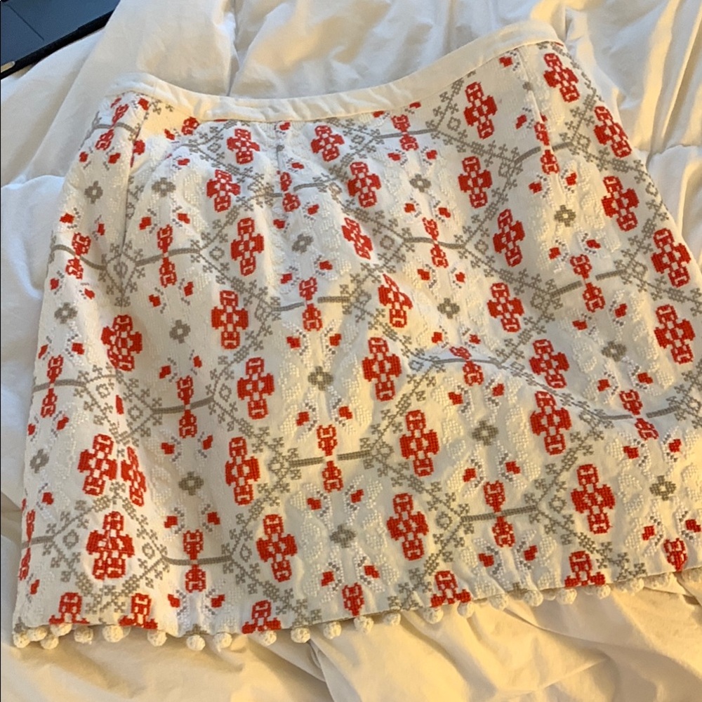 Maeve Cream Mini Skirt with Orange Geometric Embroidery - Picture 2 of 8
